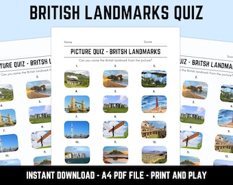 Printable British Landmarks Picture Quiz With Answers: Instant Download PDF