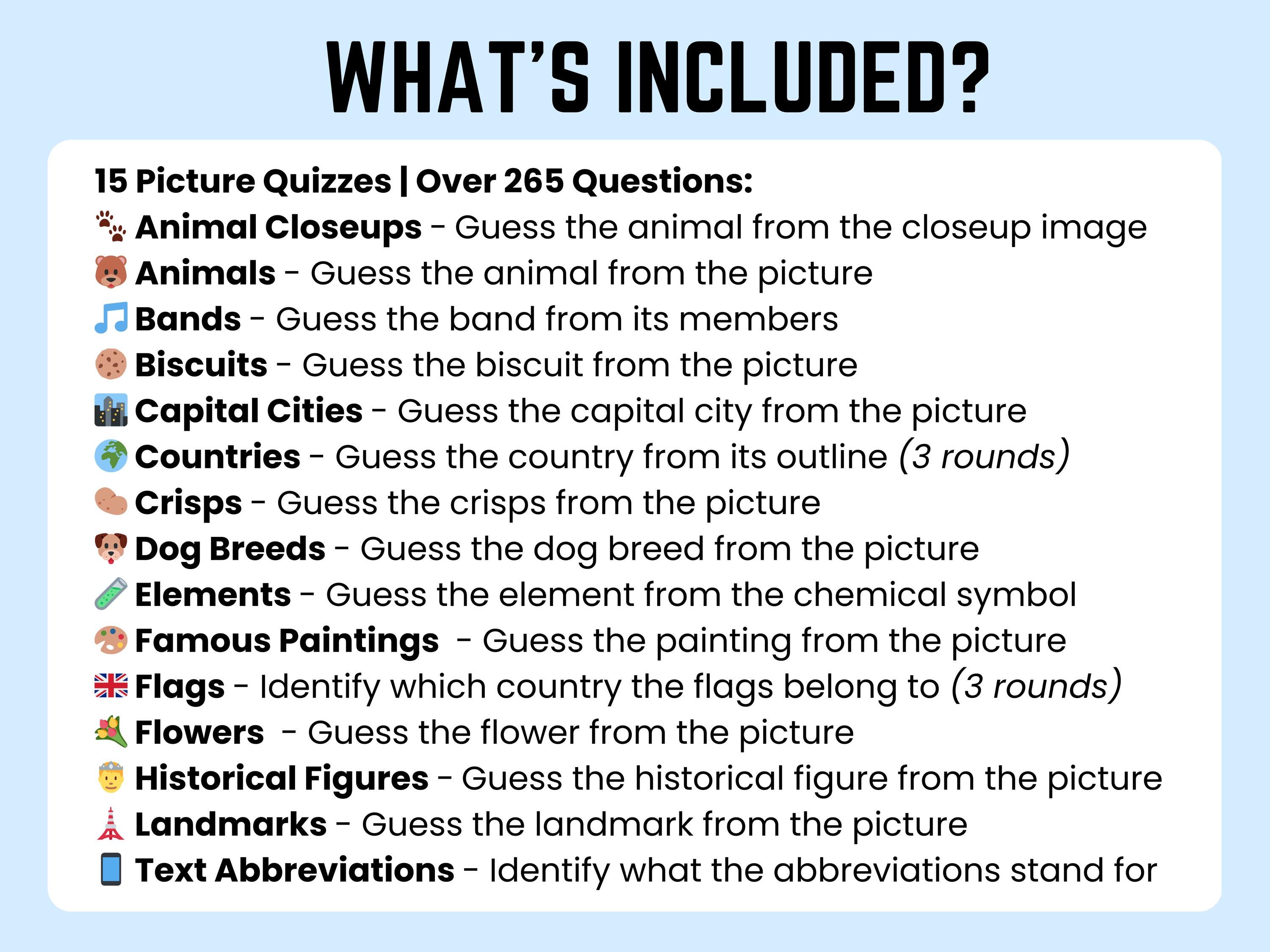 Picture Quiz Bundle: 15 Printable Quizzes in 1, Picture Round Quiz ...
