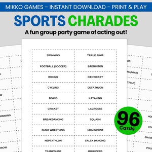 Sport Scharade – Partyspiel zum Ausdrucken | Herunterladbare Sportkarten, lustiges Gruppenspiel für Kinder und Erwachsene, Familienspielabend
