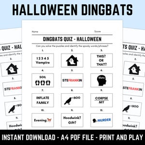 Printable Halloween Dingbats Picture Quiz: Downloadable Rebus Puzzles, Pub Quiz Sheets