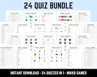 Printable Quiz Bundle: 24 Picture Round Quiz Sheets in 1, Pub Quiz Trivia, Downloadable Table Quiz for Kids & Adults, Family Game Night