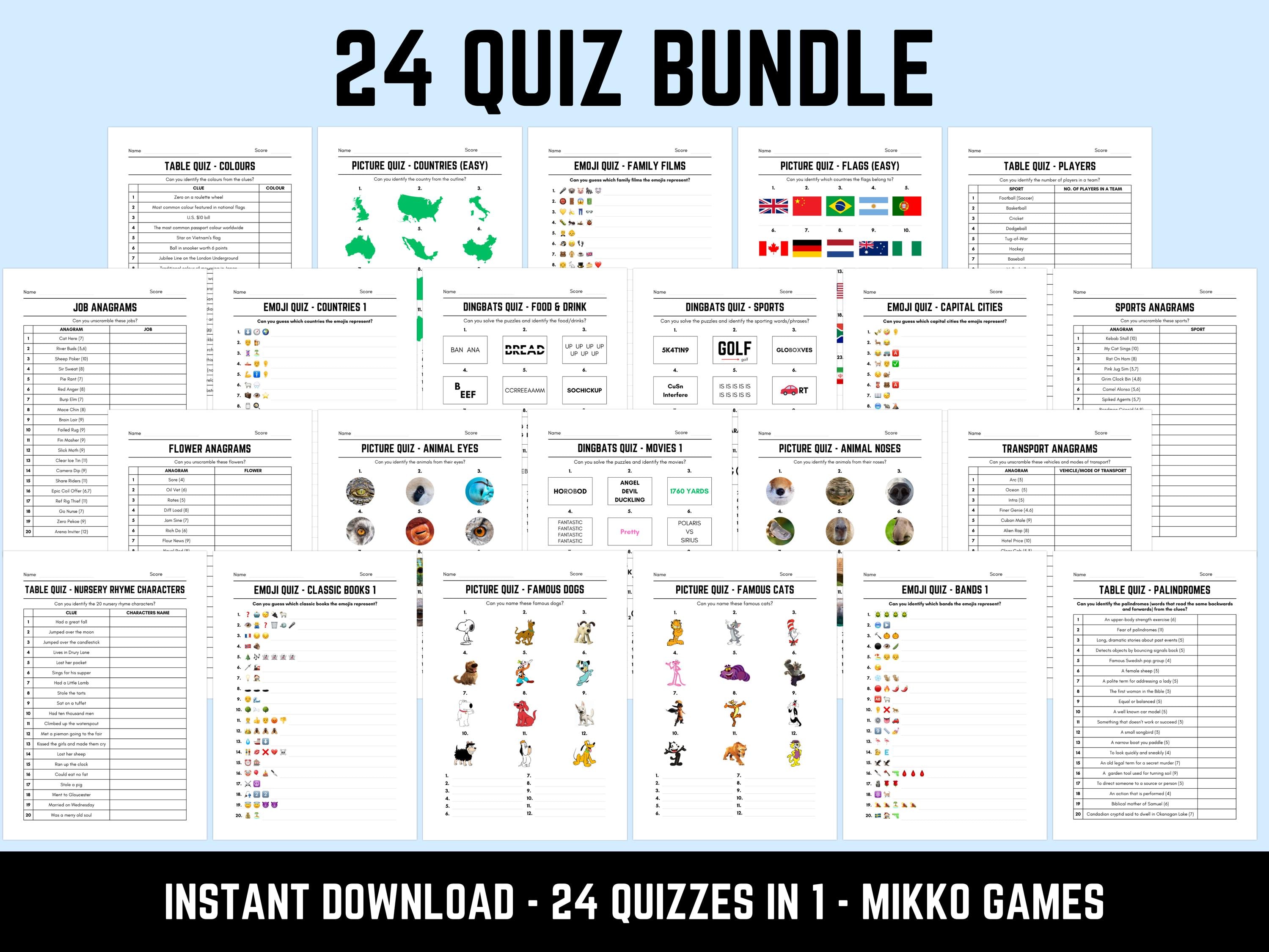 Printable Trivia Rounds Printable Quiz Bundle: 24 Picture Round Quiz Sheets in 1, Pub Quiz ...