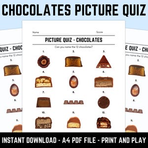 Printable Chocolates Picture Quiz: Downloadable Pub Quiz Trivia Sheets With Answers
