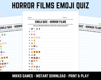 Printable Horror Films Emoji Quiz With Answers: Emoji Pictionary Sheets, Downloadable Pub Quiz Sheets, Picture Round PDF, Fun Halloween Quiz
