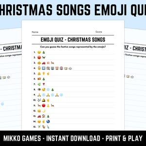 Printable Christmas Songs Emoji Quiz With Answers: Emoji Pictionary Sheets, Downloadable Pub Quiz Sheets, Picture Round PDF, Fun Xmas Quiz