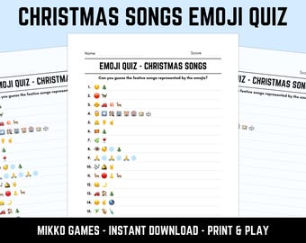 Printable Christmas Songs Emoji Quiz With Answers: Emoji Pictionary Sheets, Downloadable Pub Quiz Sheets, Picture Round PDF, Fun Xmas Quiz
