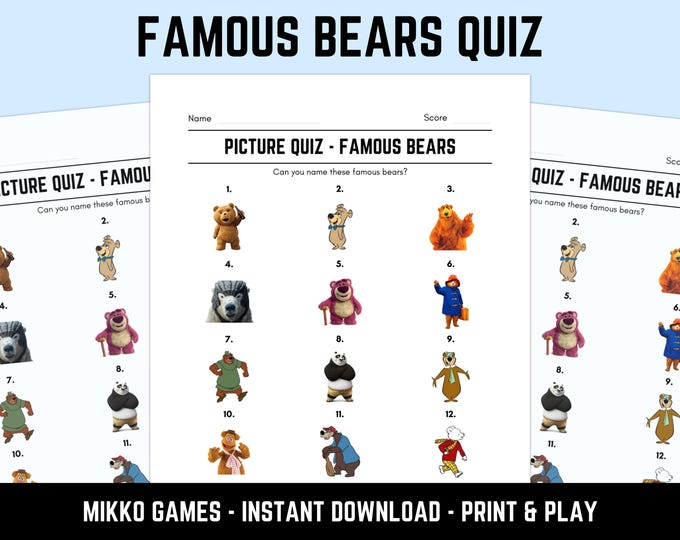 Printable Famous Bears Picture Quiz With Answers: Picture Round Quiz ...