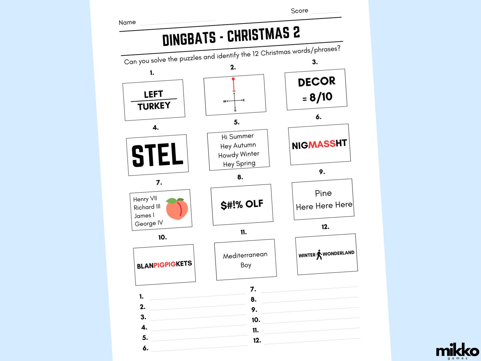 Printable Christmas Dingbats Picture Quiz With Answers | Downloadable