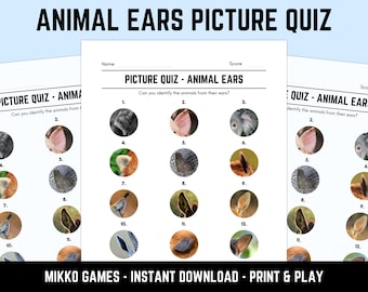 Printable Animal Ears Picture Quiz With Answers: Picture Round Quiz Sheets, Pub Quiz Trivia, Downloadable Table Quiz, Fun Nature Quiz