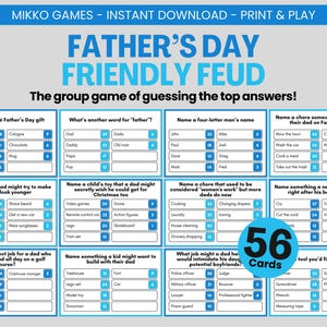 Father’s Day Friendly Feud: Printable Large Group Party Game for Kids & Adults, Family Feud Trivia Questions and Cards for Dads