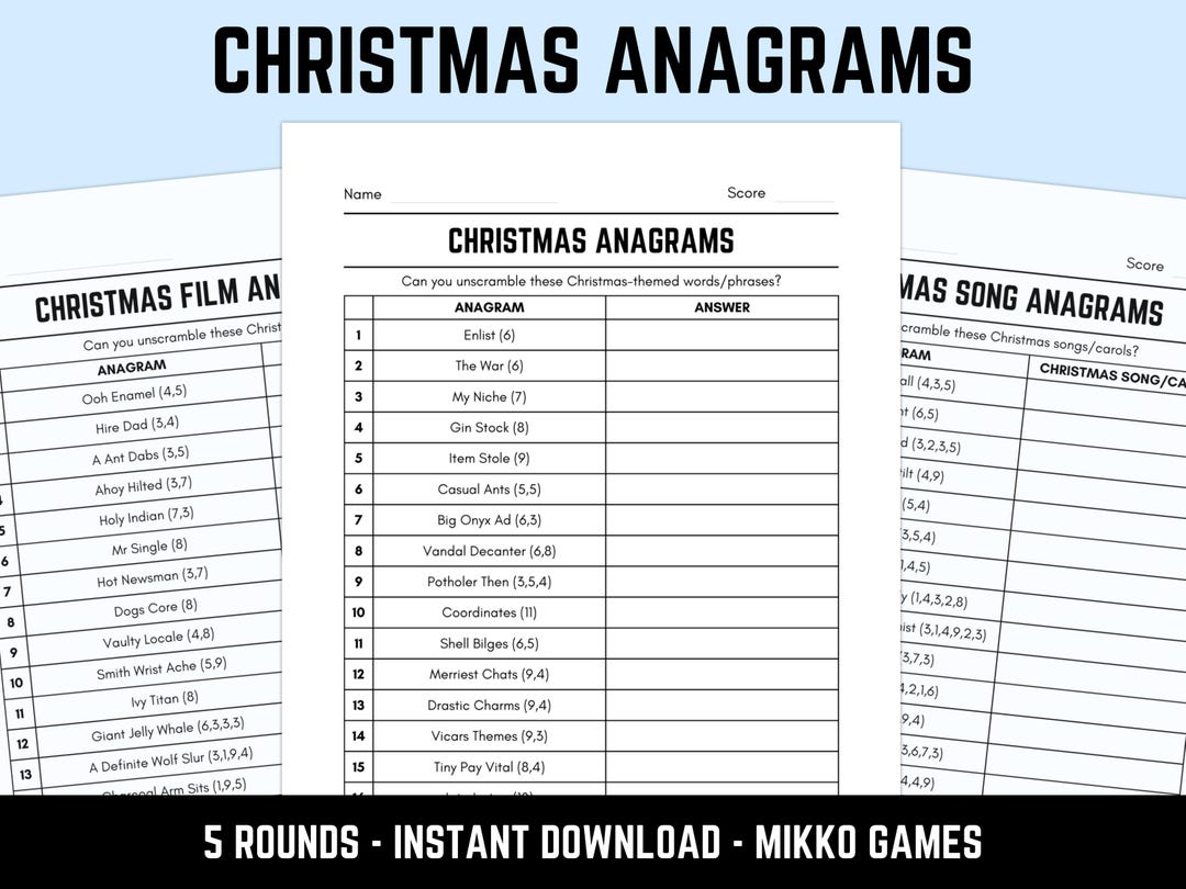 Printable Christmas Anagrams Quiz With Answers: Fun Word Puzzles, Word ...
