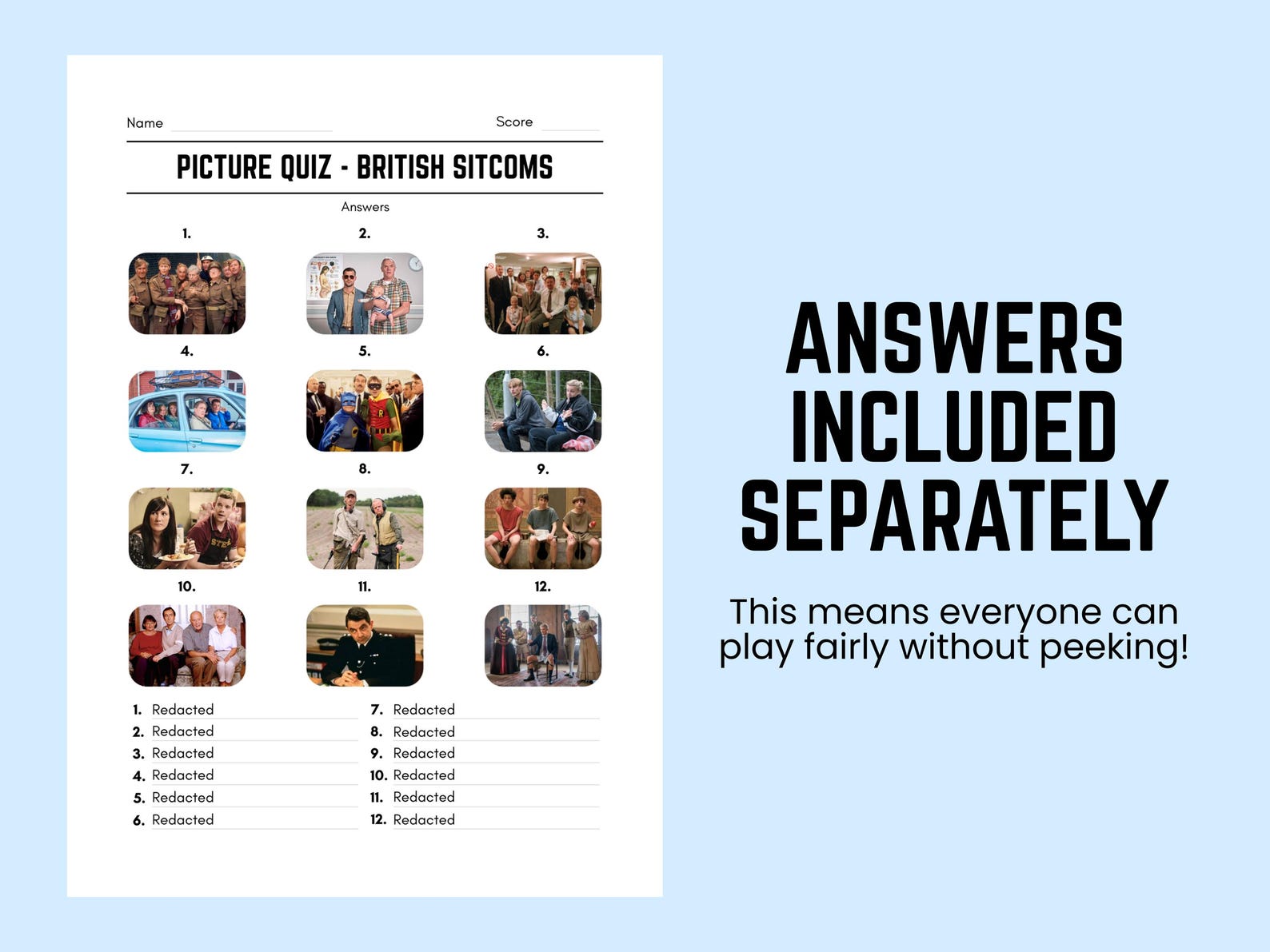 Printable British Sitcoms Picture Quiz With Answers: Picture Round Quiz ...