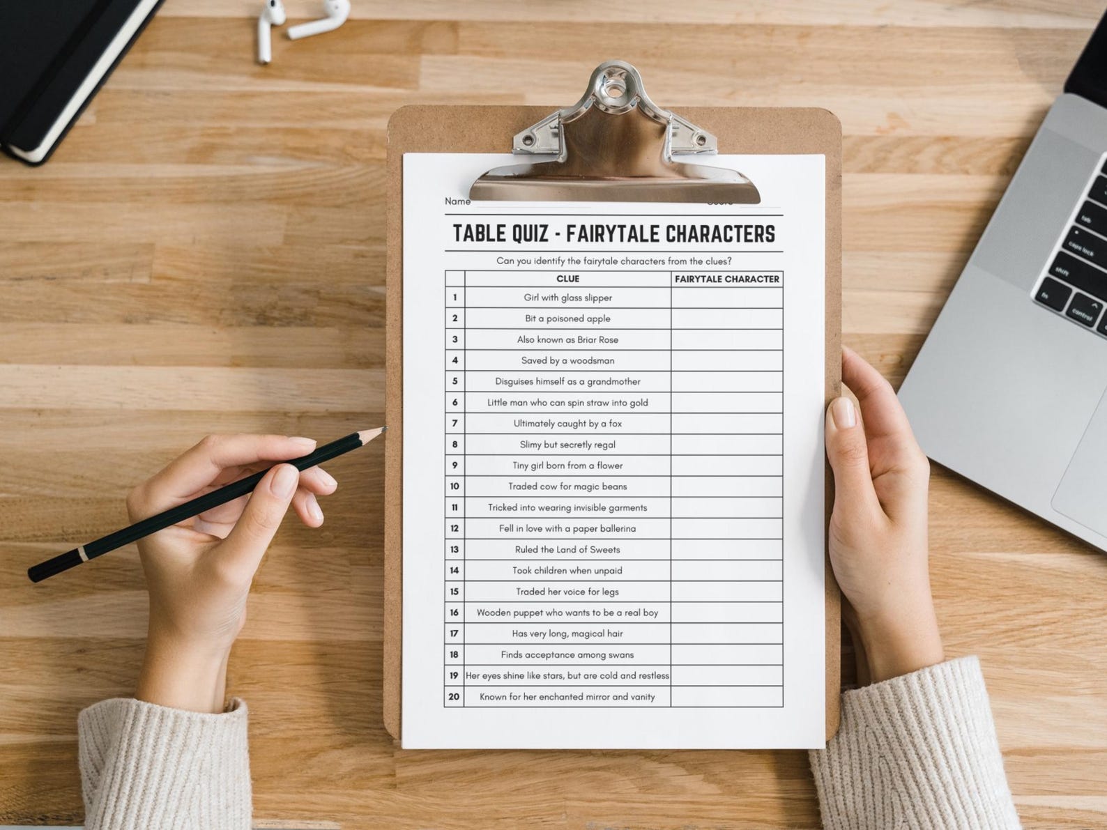 Printable Fairytale Characters Table Quiz With Answers: Downloadable ...