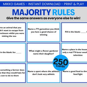 Majority Rules: Printable Large Group Party Game for Kids & Adults, Game Night Questions for Dinner Parties and Family Reunions