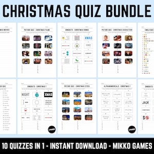 Christmas Quiz Bundle: 10 Printable Quizzes in 1, Xmas Picture Round Quiz Sheets, Pub Quiz Trivia, Downloadable Table Quiz