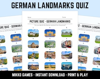 Printable German Landmarks Picture Quiz With Answers: Picture Round Quiz Sheets, Pub Quiz Trivia, Downloadable Geography Table Quiz