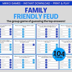 Family Friendly Feud – Jogo de festa para impressão | Perguntas triviais do Family Feud para download para adultos e crianças, jogo de grupo divertido, noite de jogos em família