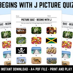 Quiz de imagem para impressão começa com J com respostas | Folhas de questionário de rodada de imagem, Quiz de pub Trivia, Quiz de mesa para download