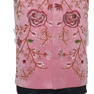 Men’s Pink Embroidered Nehru Jacket – Floral Design | Terry Rayon Festive Waistcoat