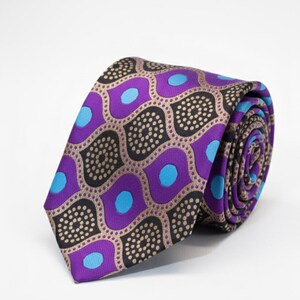 Men's Fashion Purple Silk Tie, Geometric Pattern Necktie