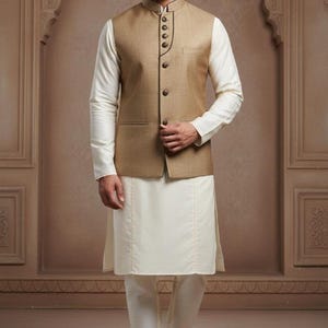 Manyavar Ricamo broccato da uomo|Jacquard Nehru Jacket (1 pz
