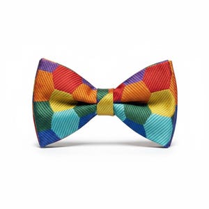 Vlinderdas met veelkleurig geometrisch patroon – levendig formeel accessoire