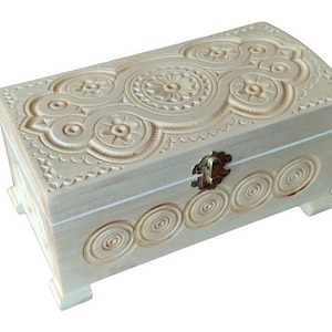 Hand carved wood jewelry box - Ukrainian ethnic ornament