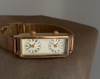 Orologio Collana Donna Vintage Due Quadranti Multi-Zona &ndash; Effetto Ottone, Doppio Fuso Orario (TKC)