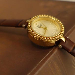 Dainty Gold Watch round gold Dial lace edge ,retro wristwatch bracelet accessories gift small watch