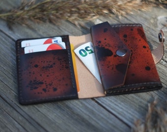 Women leather wallet, Italian vegetable tanned leather, Small wallet with coin pocket, Red brown wallet, gift for her, Mahogany wallet