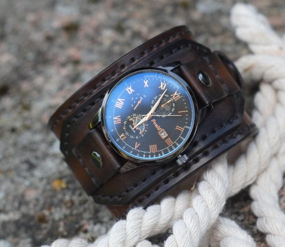 Steampunk Herren Armbanduhr Braunes Lederarmband Braune Leder