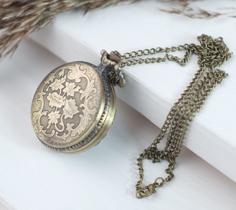 Antique bronze pocket watch, Elegant watch with hollow tree of life, Necklace pendant watch, Gift for women or man