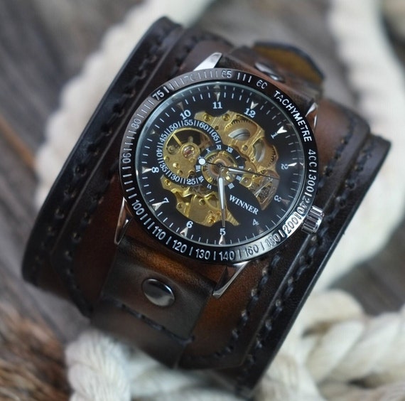 Automatic watch leather band discount
