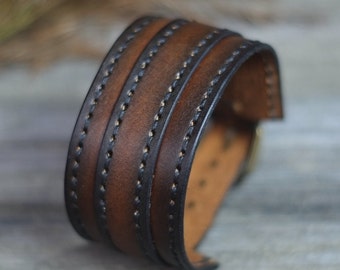 Hand-Dyed Brown Leather Cuff Bracelet: Unisex Wristband