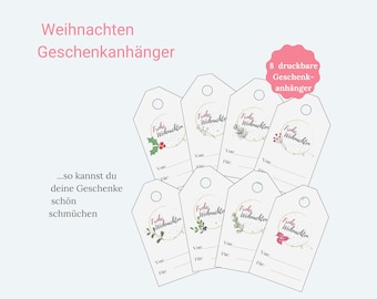 Christmas tags with handmade illustrations/Gift tags for Christmas to print out/Christmas tags set of 8-DE
