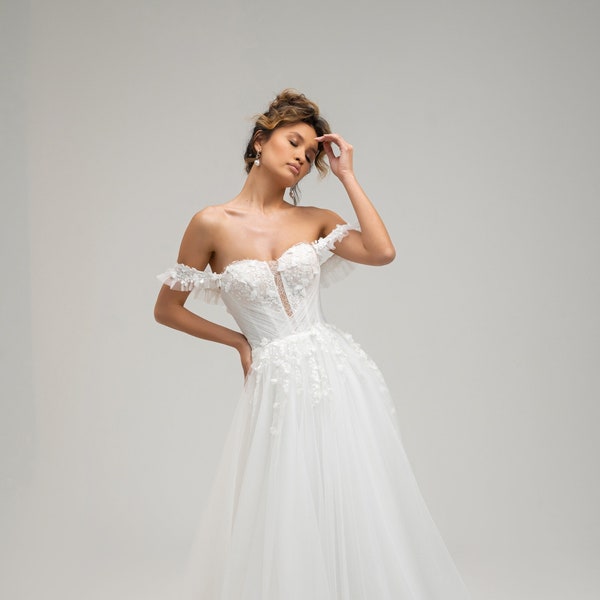 Robe de mariée bohème chic avec manches faites sur-mesure, robe de mariée bohème dentelle