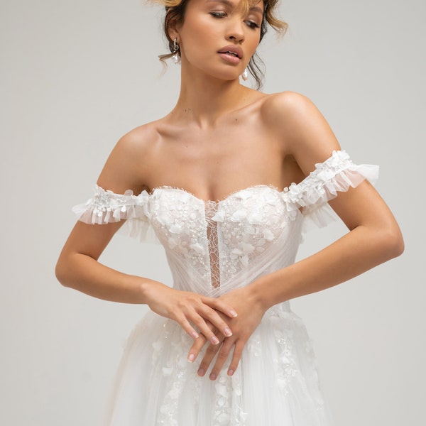 Robe de mariée bohème chic avec manches faites sur-mesure, robe de mariée bohème dentelle