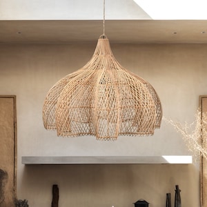 Sanai Rattan Pendant Light for Coastal, Farmhouse, Rustic, Minimalistic Contemporary, Mid Century, Scandi, Boho Room Decor. Artisanal Wicker