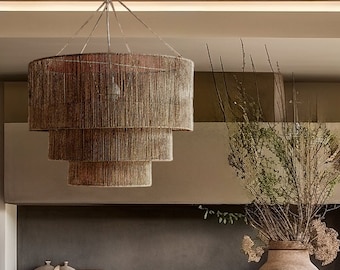 Hera XL Jute Pendant Light. Large Rattan Lampshade for Rustic Boho Farmhouse Home Decor. Artisan Made & Sustainable Rattan Lighting