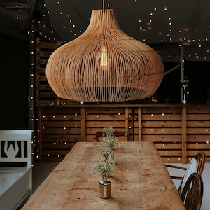 Fijia Rattan Pendant Light High Quality Handcrafted for Bedroom, Living Room, Dining Room. Boho, Farmhouse, Coastal, Rustic Home Decor Trend