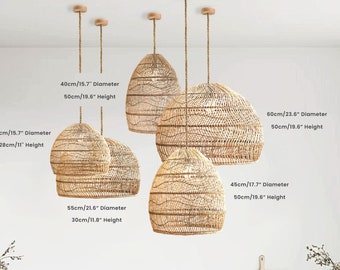 Farmhouse Rattan Pendant Light Dome Shape Handwoven High Quality by Artisan for All Room Decor. Boho, Rustic, Mid-century, Contemporary