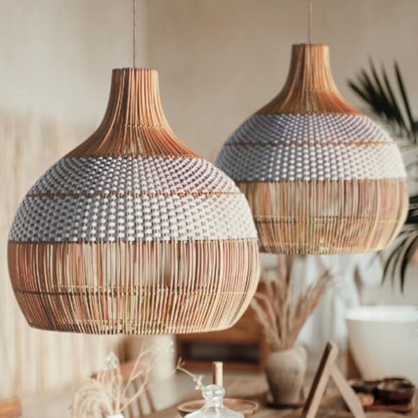 Fiala Beautiful Rattan Handwoven Pendant Light. Artisan Woven Lightshade. Coastal Chic. Hampton. Scandi. Boho. Farmhouse. Modern Boho Decor