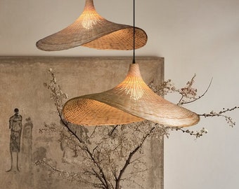 Adrift Rattan Pendant Light - Contemporary Organic, Farmhouse, Bohemian, Bamboo Lampshade, Rattan Furniture, Patio Pendant Light
