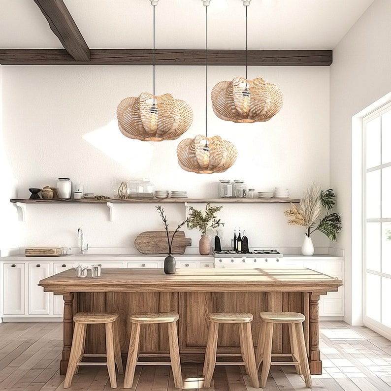 Handgemaakte rotan hanglamp, sterfruitontwerp, duurzame verlichting afbeelding 1