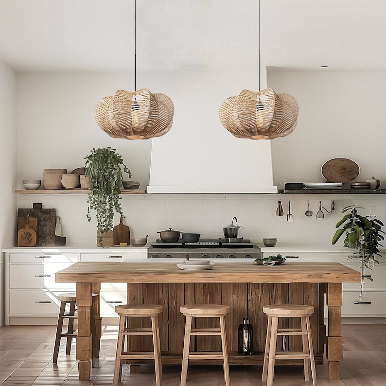 Handgemaakte rotan hanglamp, sterfruitontwerp, duurzame verlichting afbeelding 2