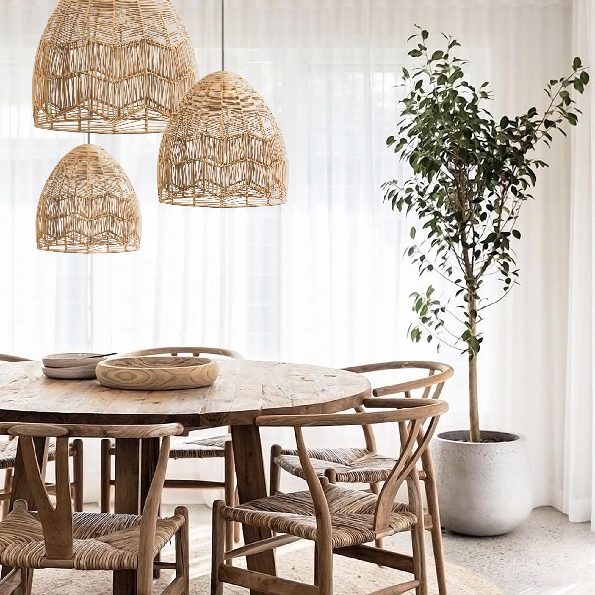 Handwoven Rattan Pendant Light - Boho Coastal Japandi Lamp - Etsy