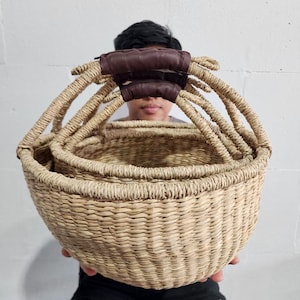 Bolga Picnic Basket. High Quality Seagrass Bolga Set. Outdoor indoor Basket. Natural Organic Eco-friendly Basket. Sustainable Beauty image 1