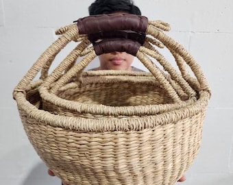 Bolga Picnic Basket. High Quality Seagrass Bolga Set. Outdoor indoor Basket. Natural Organic Eco-friendly Basket. Sustainable Beauty