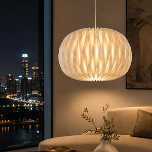Asteria Origami Paper Pendant Light | Handmade Folded Paper Lampshade | Modern Boho Ceiling Lamp | 17.7" Large Statement Lighting | White