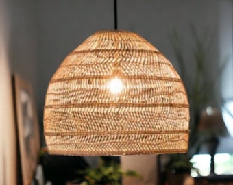 Ametasia Rattan Pendant Light for Interior Sustainable Lighting. Farmhouse, Boho, Rustic Living Room, Bedroom, Kitchen. Handmade Rattan